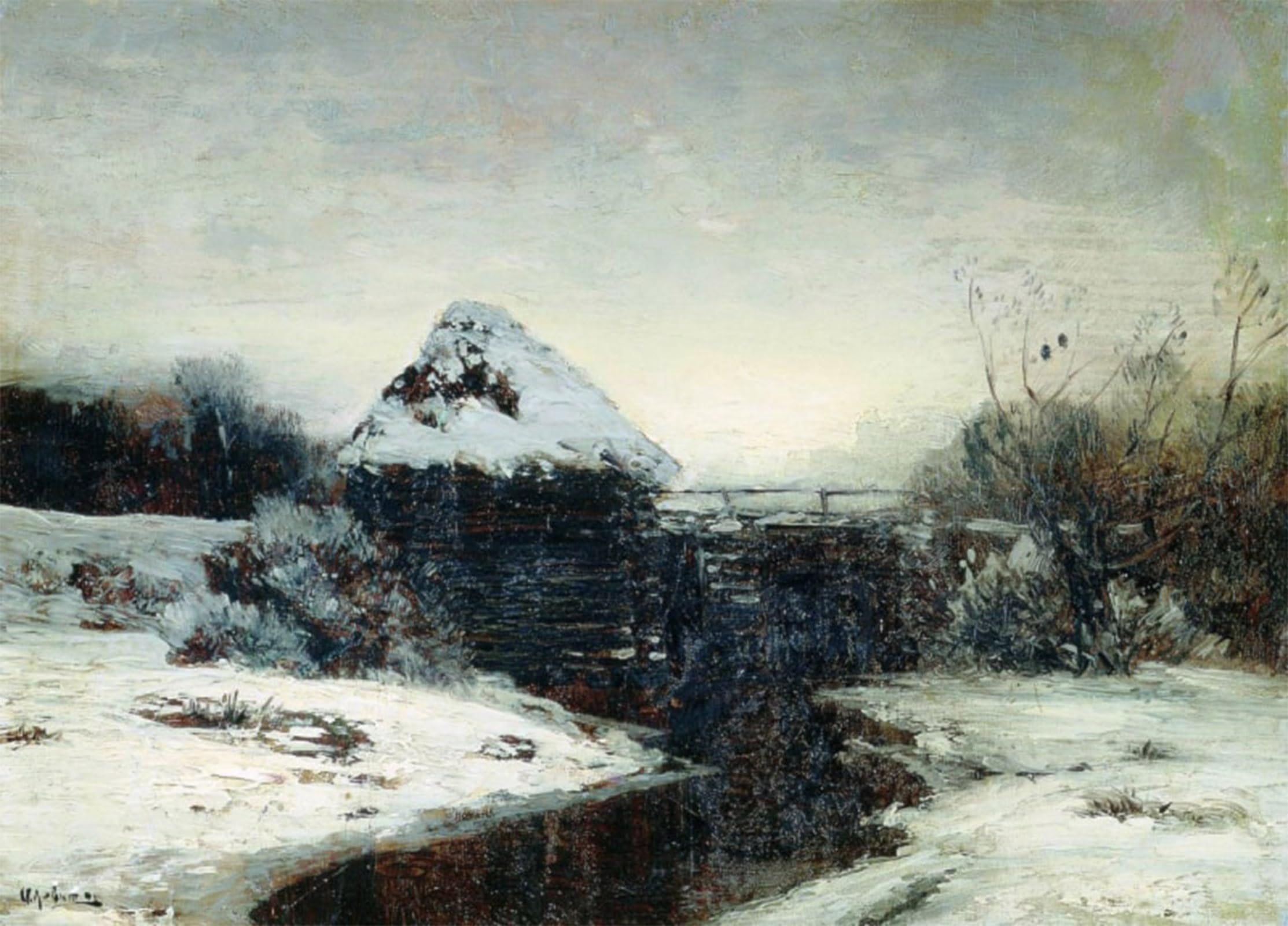 POSTERIIk Famous Modern Artwork Art Mural Winter Landscape with a Mill Isaac Levitan Oil Paintings Pictures for Home Decor 60x90cm