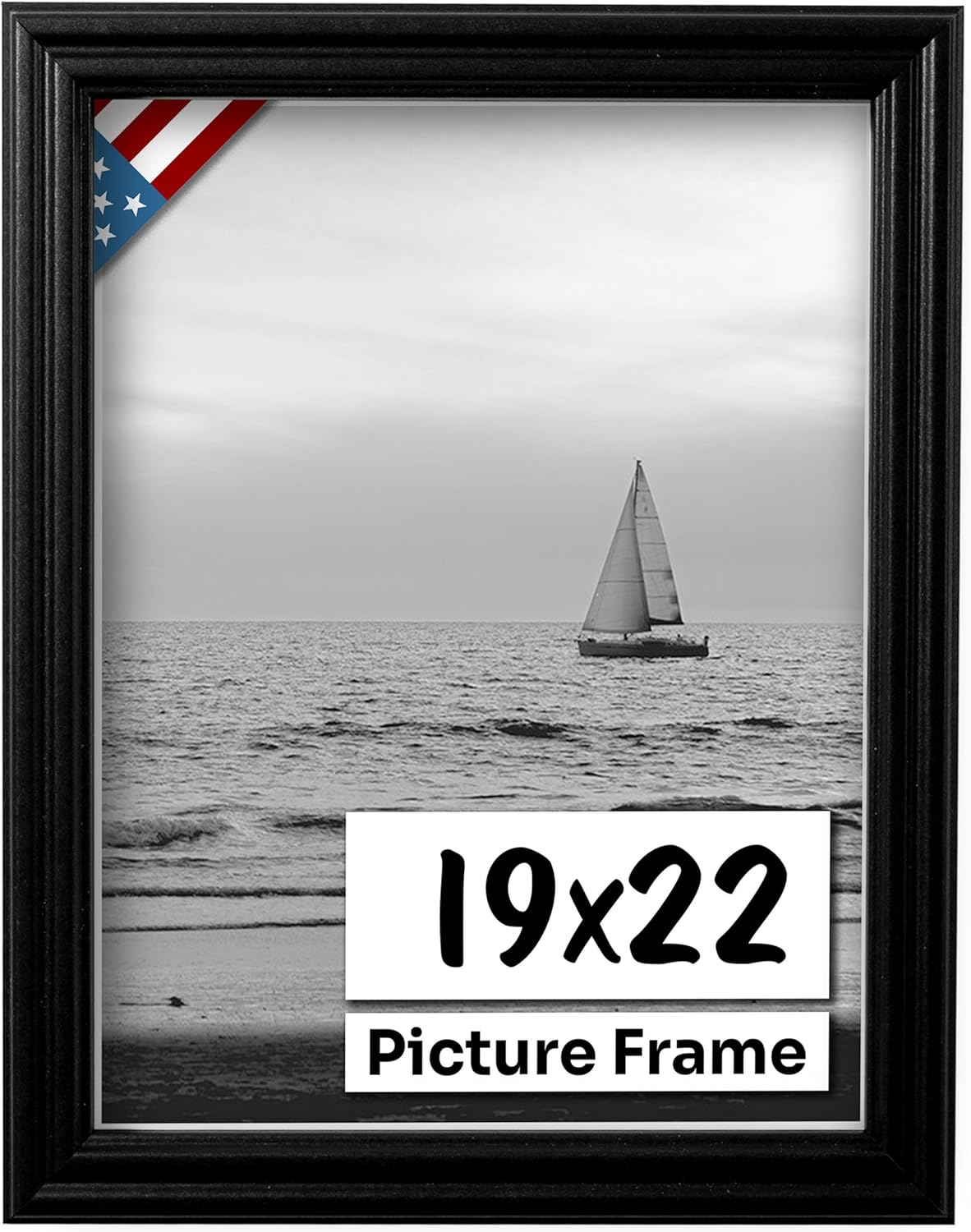 Black 19x22 Picture Frame .75" Inch Wide - Black Wall Decor Handmade Solid Wood Frames with Preinstalled Hangers and UV Blocking Plexiglass 22x19 Frame