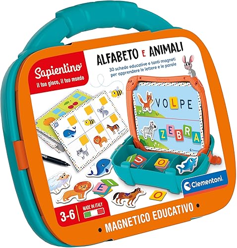 Clementoni - 16714 - Sapientino - Estuche magnético Alfabeto y Animales - Juego educativo para aprender letras y nombres de animales, tablero