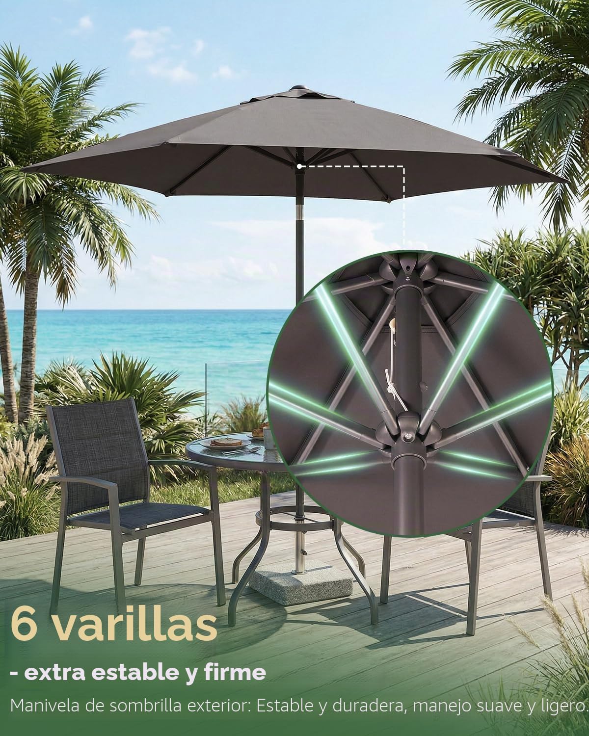 Sekey® sombrilla Parasol para terraza jardín Playa Piscina Patio diámetro 270 cm Protector Solar UV50+