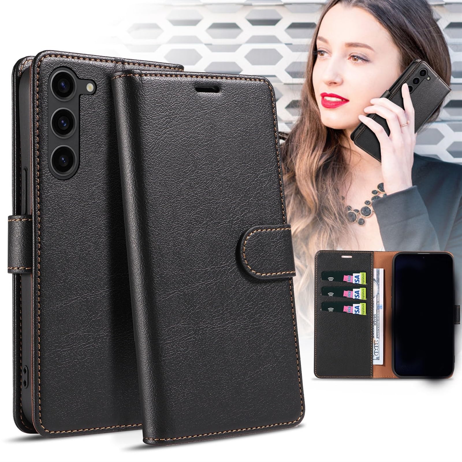 Funda Tipo Cartera para Samsung Galaxy S24/S24 Plus/S24 Ultra, Funda magnética de Piel sintética con función Atril, Funda Suave al Tacto con Ranura para Tarjetas,S24,Purple