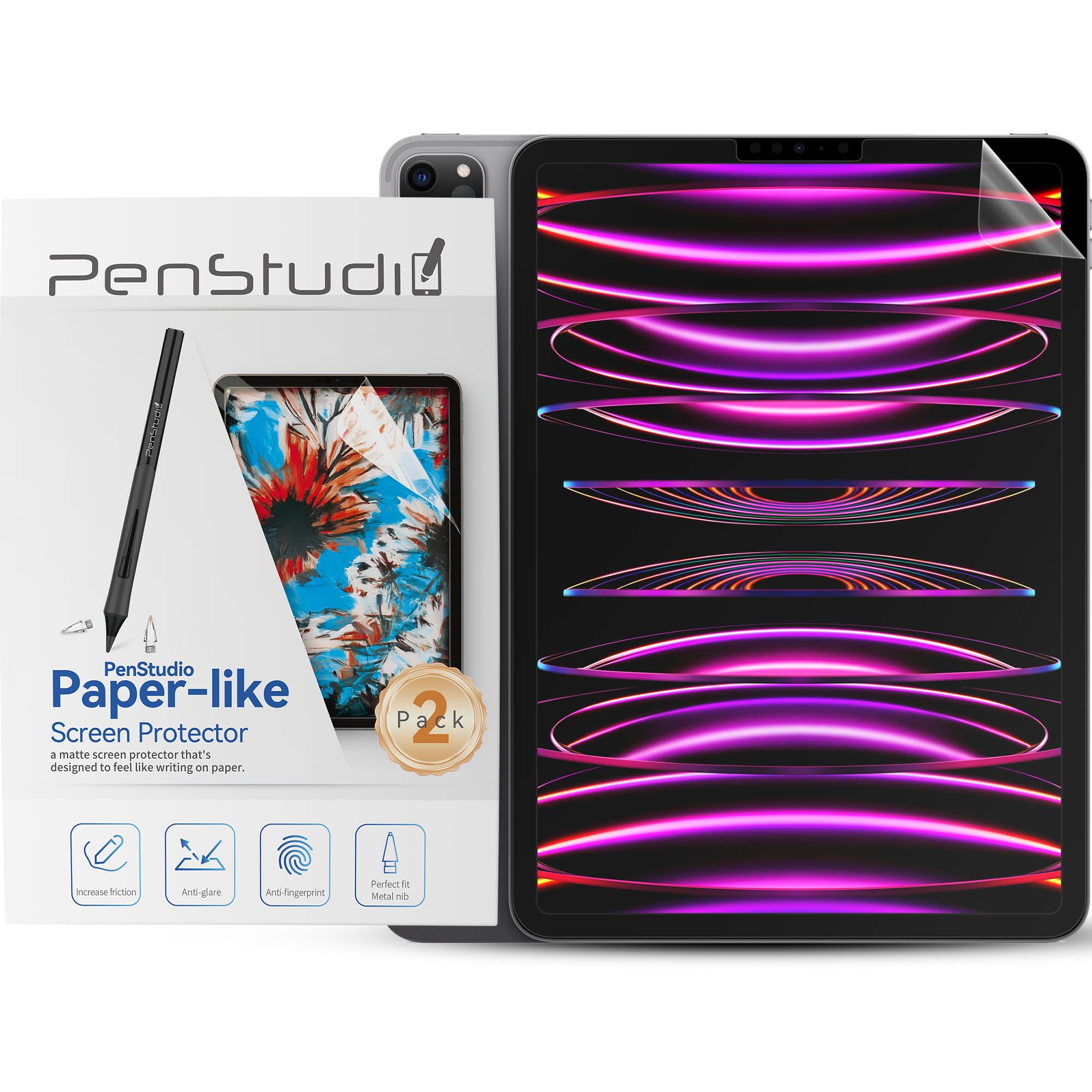 Paper-Feel Screen Protector for iPad Air 4/5 iPad Pro 11” 1/2/3/4,  Anti-Glare Matte PET Film for Drawing Note-Taking, Paper-like Texture