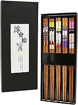 5 Pairs Chopsticks, Chinese Chopsticks Gift Det Chinese Tableware Set Bamboo Chopsticks Set Wooden Reusable Chopsticks Japanese Chopsticks with Case for Ramen Sushi Noodle Rice