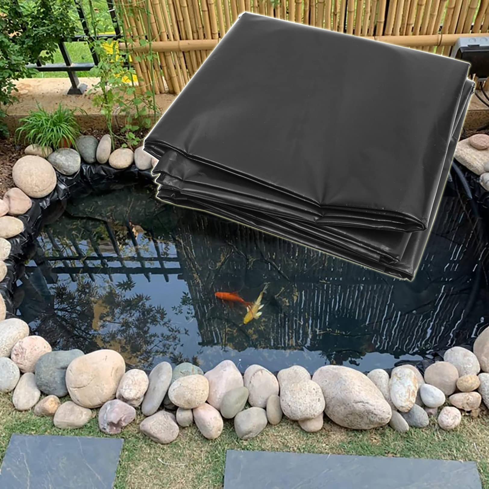 Bâche de bassin noire robuste 5x6m en PEHD 8 mil pour bassin à poissons et cascades