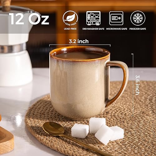 Miniatura 2 de LERATIO Juego de 4 tazas de café de cerámica de 12 onzas, tazas de café grandes de porcelana con mango grande para café con leche, capuchino, leche,