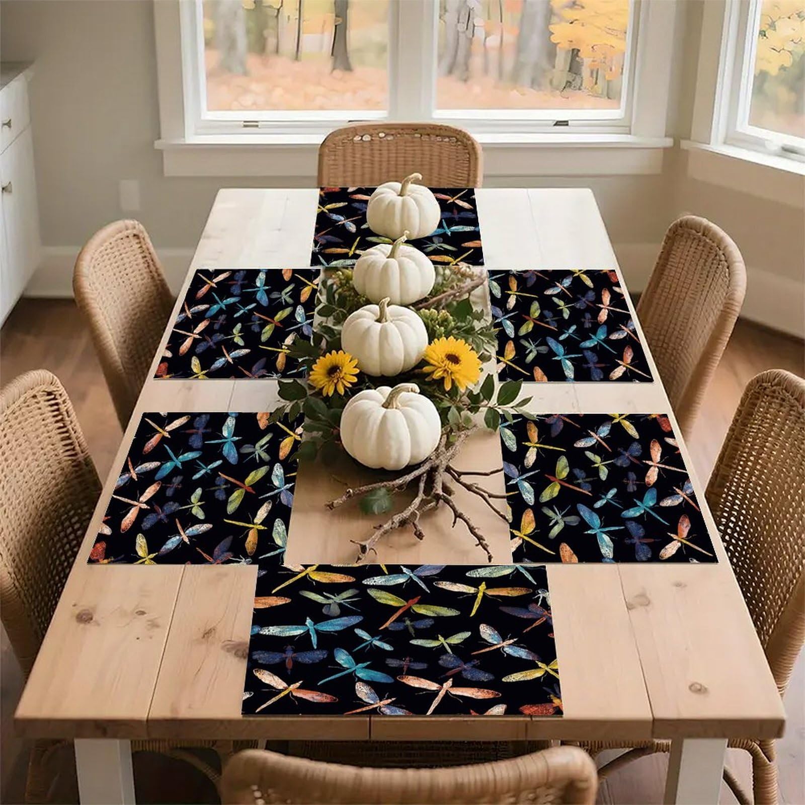 Colorful Dragonfly Placemats Heat-Resistant Washable Place Mats Anti Slip Dining Table Place Mats Wipeable Dining Table Mats Kitchen Decoration Placemats 17.7’’×11.8’’