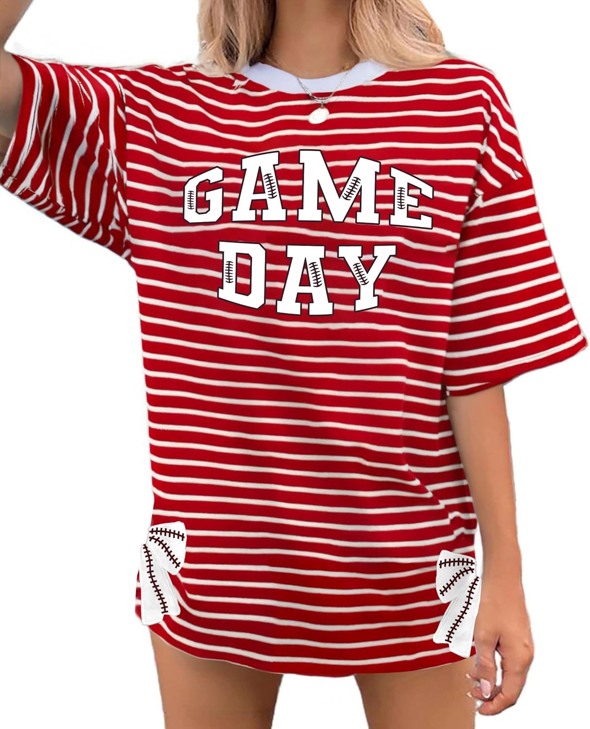 Football Shirt for Women Oversize Game Day T-Shirts Football Graphic Tee Tops Funny Sunday Funday Sport Mom Tops - Image 2