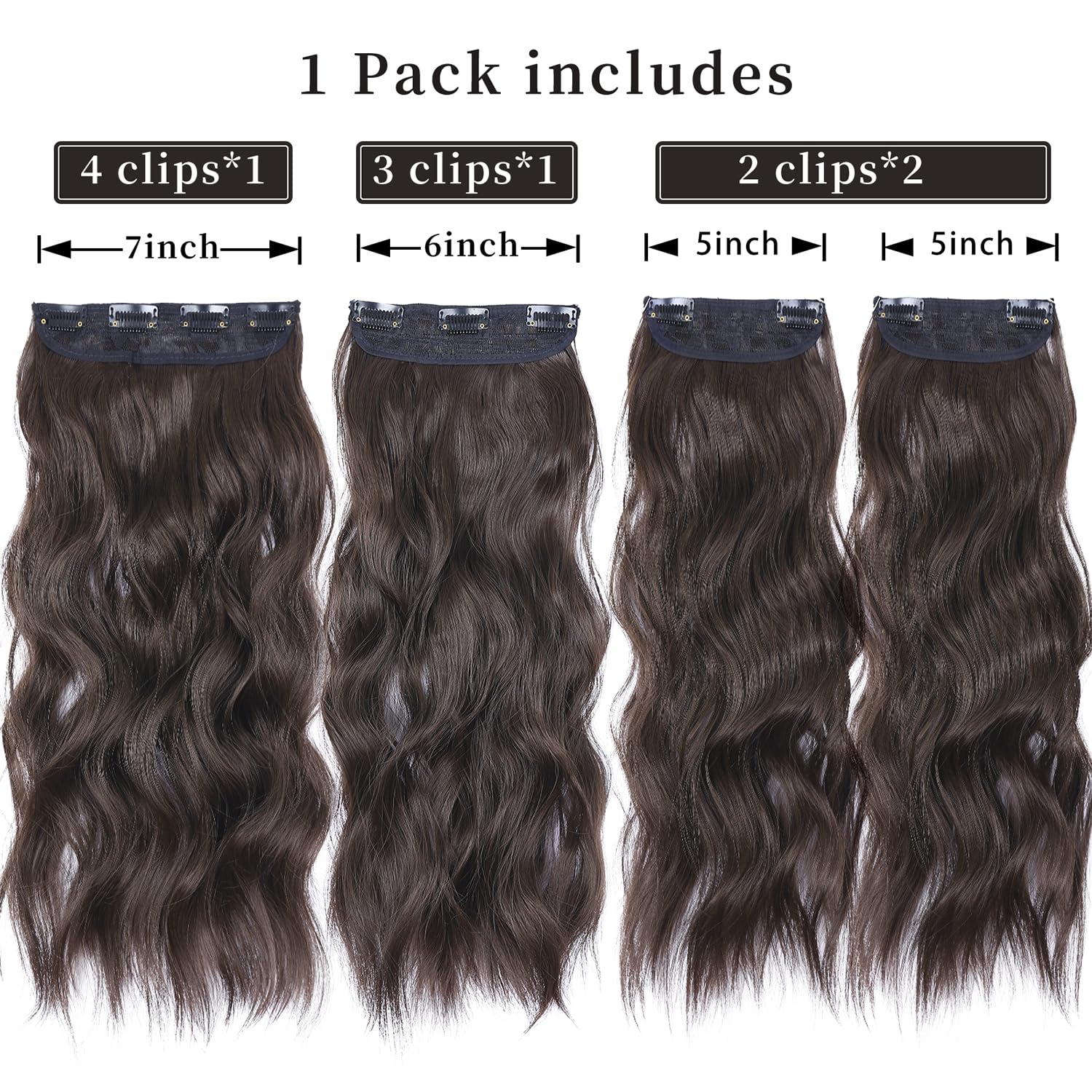 Amazon.com : Brown Hair Extensions Clip ins, 4Pcs Long Wavy 