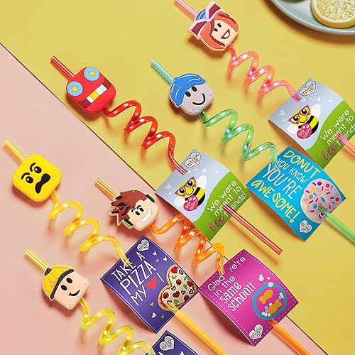 Miniatura 3 de 24 popotes de bloques de robot con 2 cepillos de limpieza 6 diseños ideales para cumpleaños temáticos de videojuegos como recuerdos de fiesta y