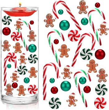 Roowest 125 Pcs Christmas Vase Filler Acrylic Gingerbread Man Candy Cane