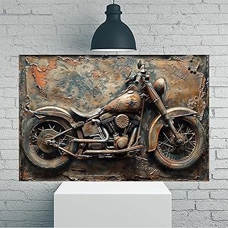 Rusty Motorrad-Metall-Kunstwerk, Vintage, rustikal, Leinwand-Kunst, 30,5 x 45,7 cm, ungerahmt, Heim- und Bürodekoration für Wohnzimmer, Schlafzimmer, Küche und Café