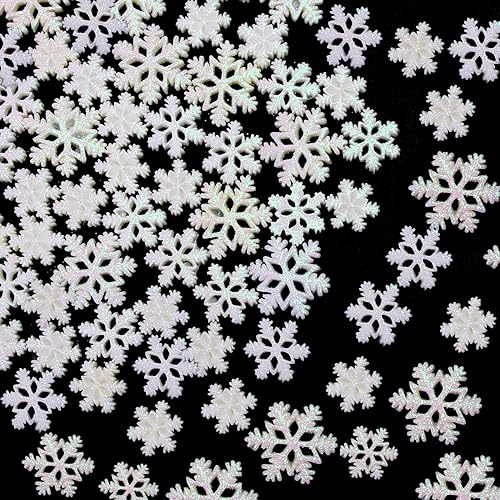 FOIMAS Tiny Resin Snowflake Decor,48pcs White Glitter Snowflake for Christmas