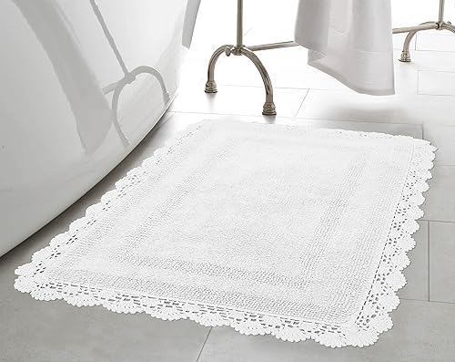 Miniatura 24 de Laura Ashley Alfombra de baño de algodón de ganchillo 17x24 in, Aqua