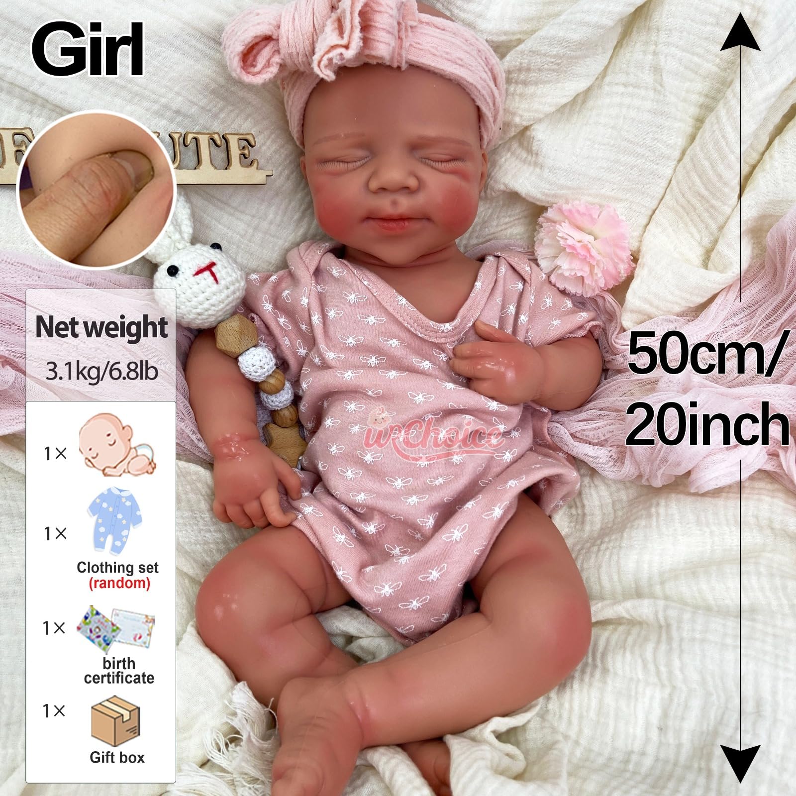 Muñeca Bebé Reborn Silicona de Cuerpo Completo,50cm con Boca Abierta