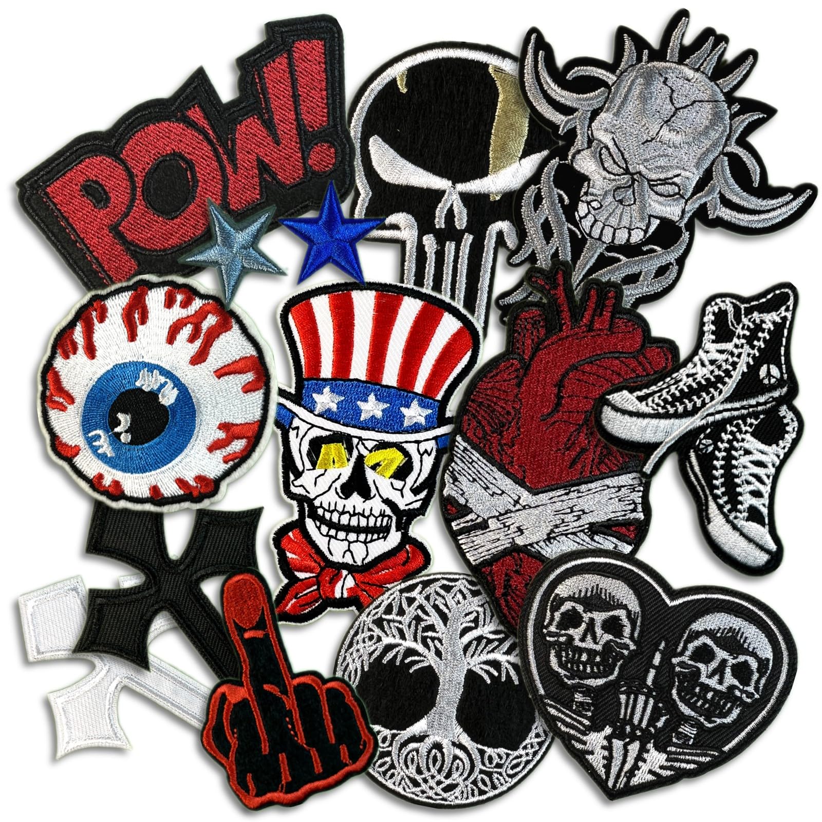 Parches bordados oscuros para planchar para ropa, parches de banda de rock para chaquetas, parches de costura fresca para mochilas, jeans, sombreros, accesorios de bricolaje (Dark3, 14 piezas)