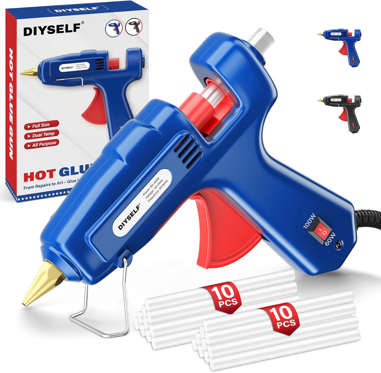 DIYSELF Hot Glue Gun Full Size, 1 Pcs Glue Gun with 20 Extra Glue Sticks, Heavy Duty Hot Glue Guns for Crafts, Repair, Arts, Decorations, and Handmade DIY Projects, Heat Glue Guns 60/100W (Blue)