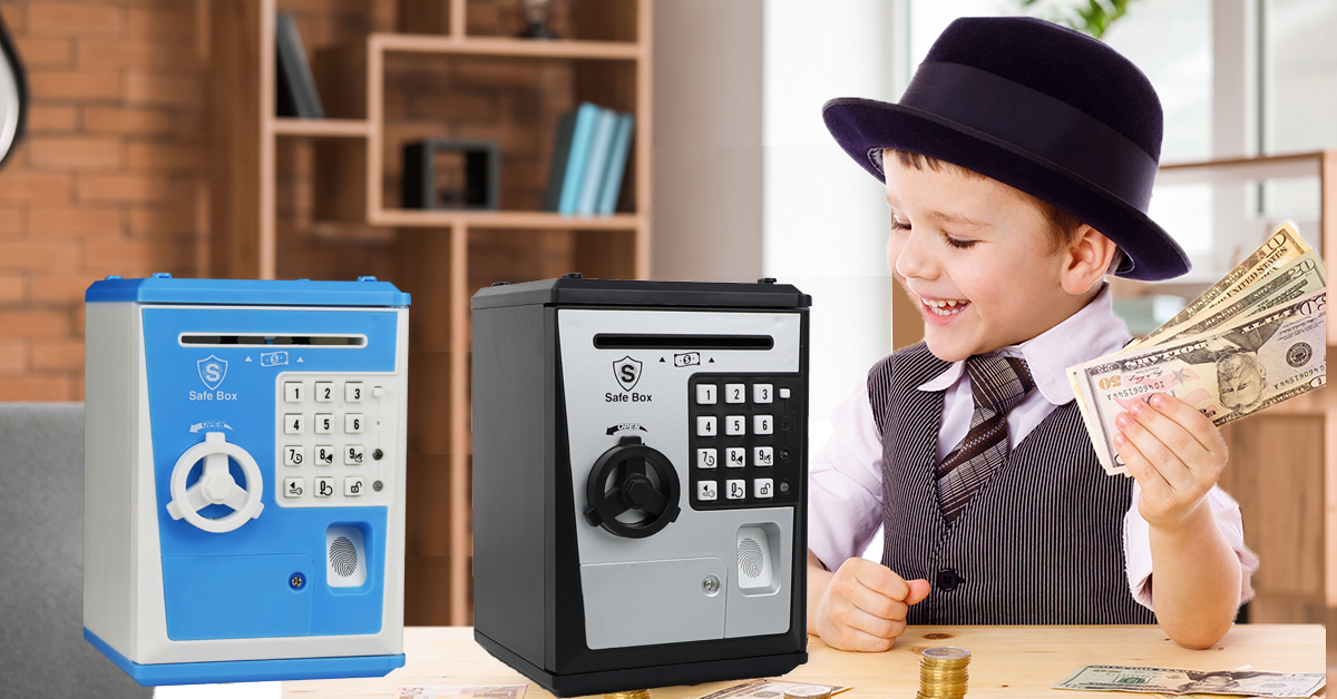 Coffre-fort Électronique Pour Enfants – Mot De Passe Et Empreinte Digitale – Boîte à Monnaie Avec Musique – Cadeau Dès 3 Ans Filles Garçons