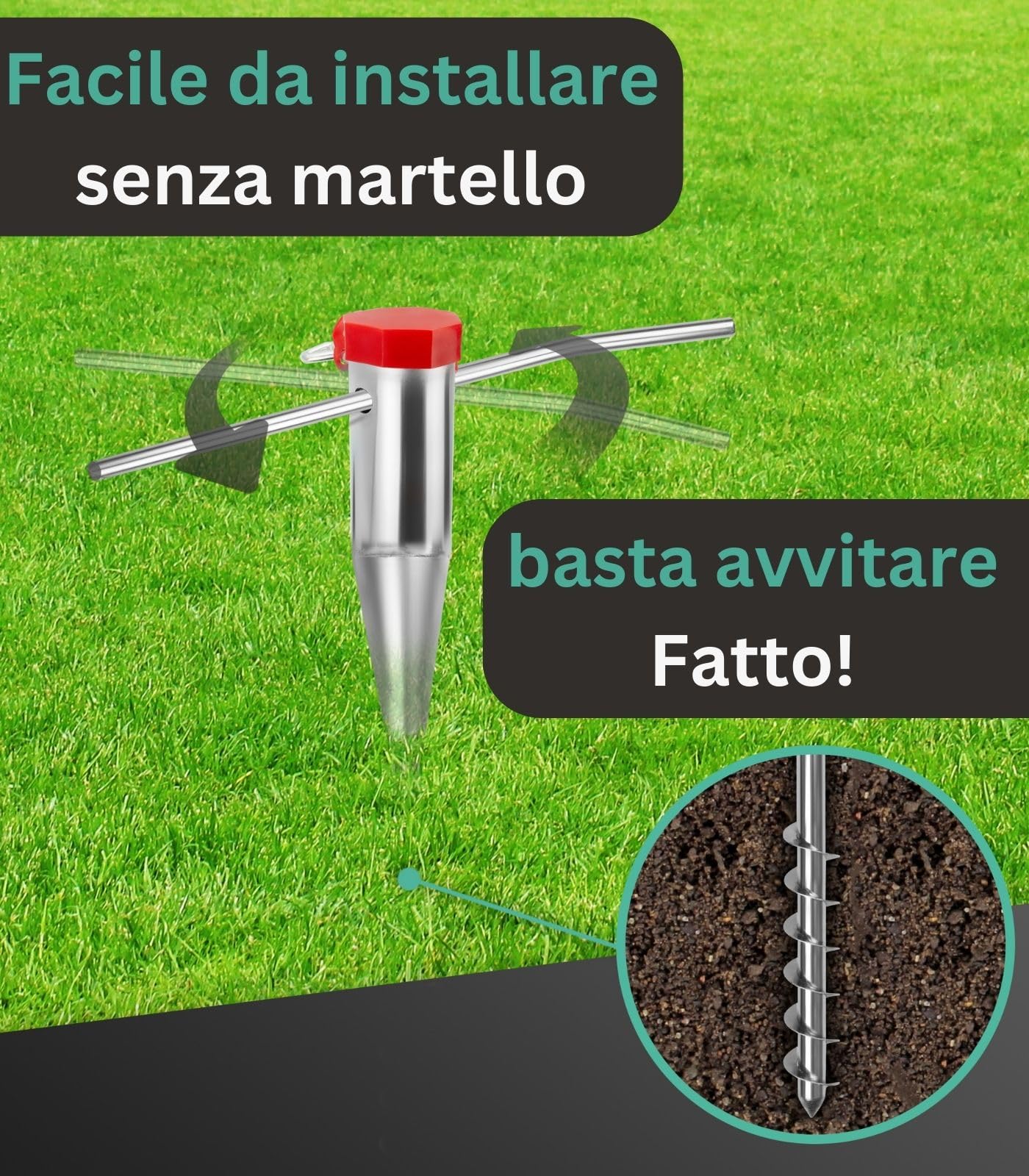 Set Di 4 Supporti Per Ombrelloni Da Esterno - Per Prato, Sabbia | Diametro 25-60mm - Foto 2