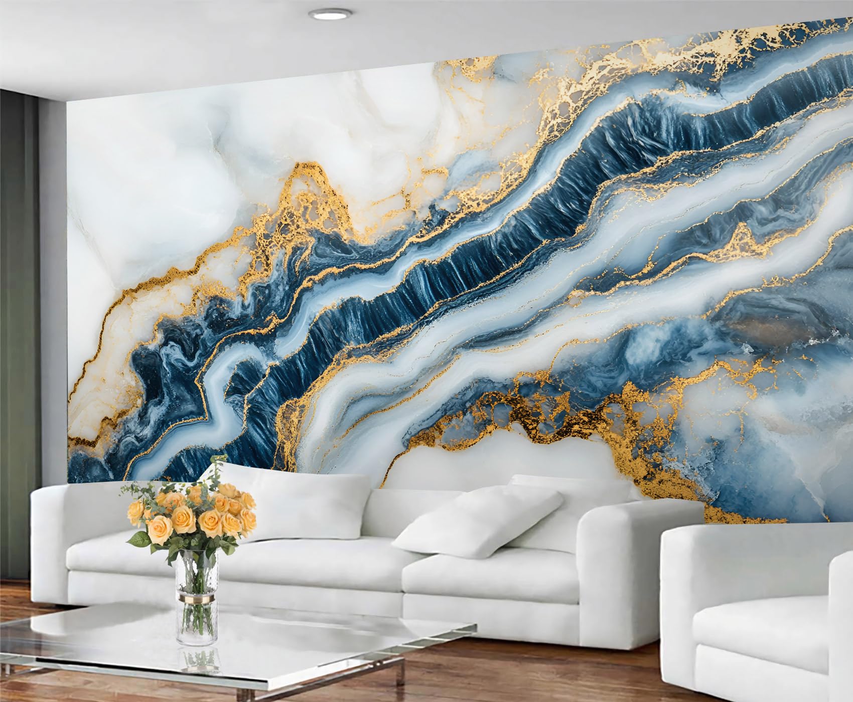 GIVLWF Marble Wallpaper for Bedroom, Blue Marble Wallpaper for Living Room, Nordic Luxury Murals for Walls, Non Self Adhesive Wall Paper & Home Decor