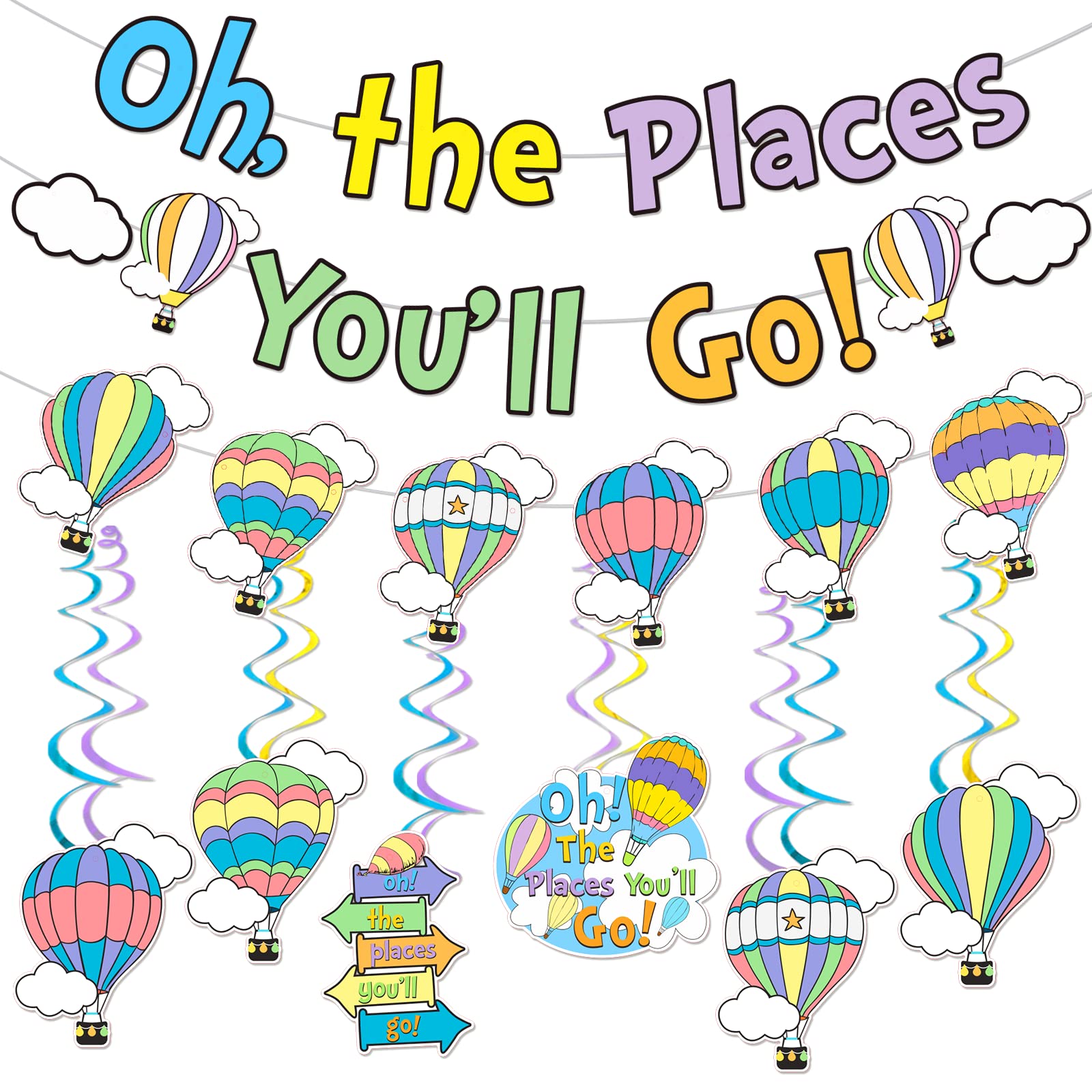 Oh The Places You'll Go Decorations Kindergarten Graduation Party Decoration Oh The Places You'll Go Banner for Colorful Dr. Seuss Party Decoration First Birthday Banner Decoration for Baby Shower