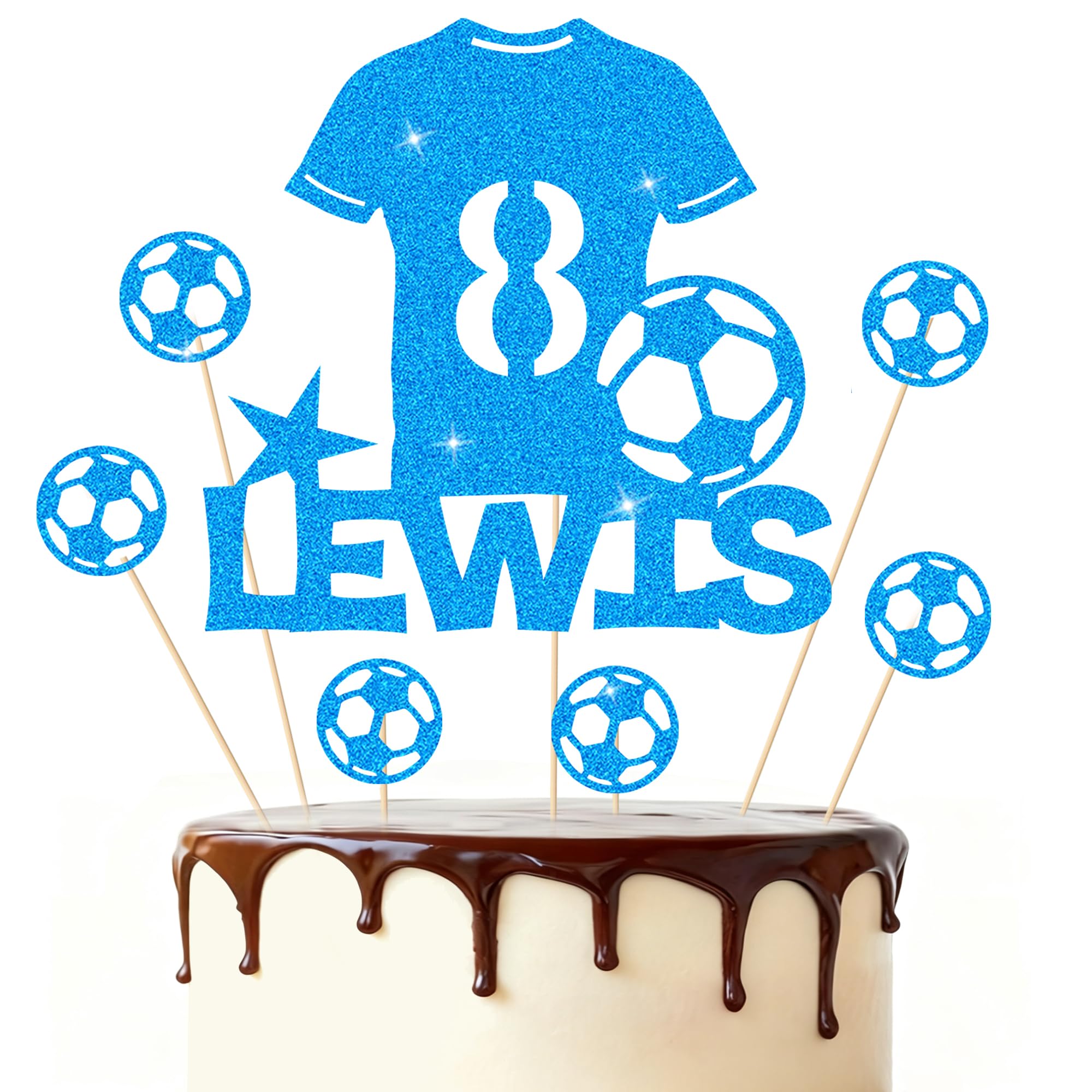 Football Cake Topper Personalised Birthday Cake Decorations Football Gifts for Kids Boys Men Husband Daddy Grandpa Football Lovers Cake Toppers (Blue)
