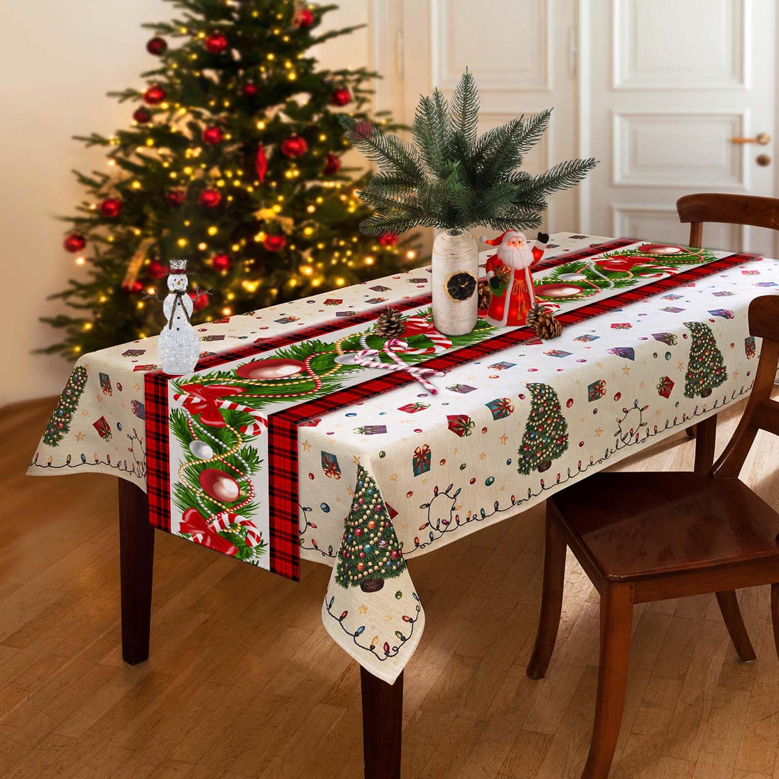 Runner Tavola Natale 183x33cm Rosso - Stampe Stelle E Agrifoglio, Poliestere Lavabile - Foto 3