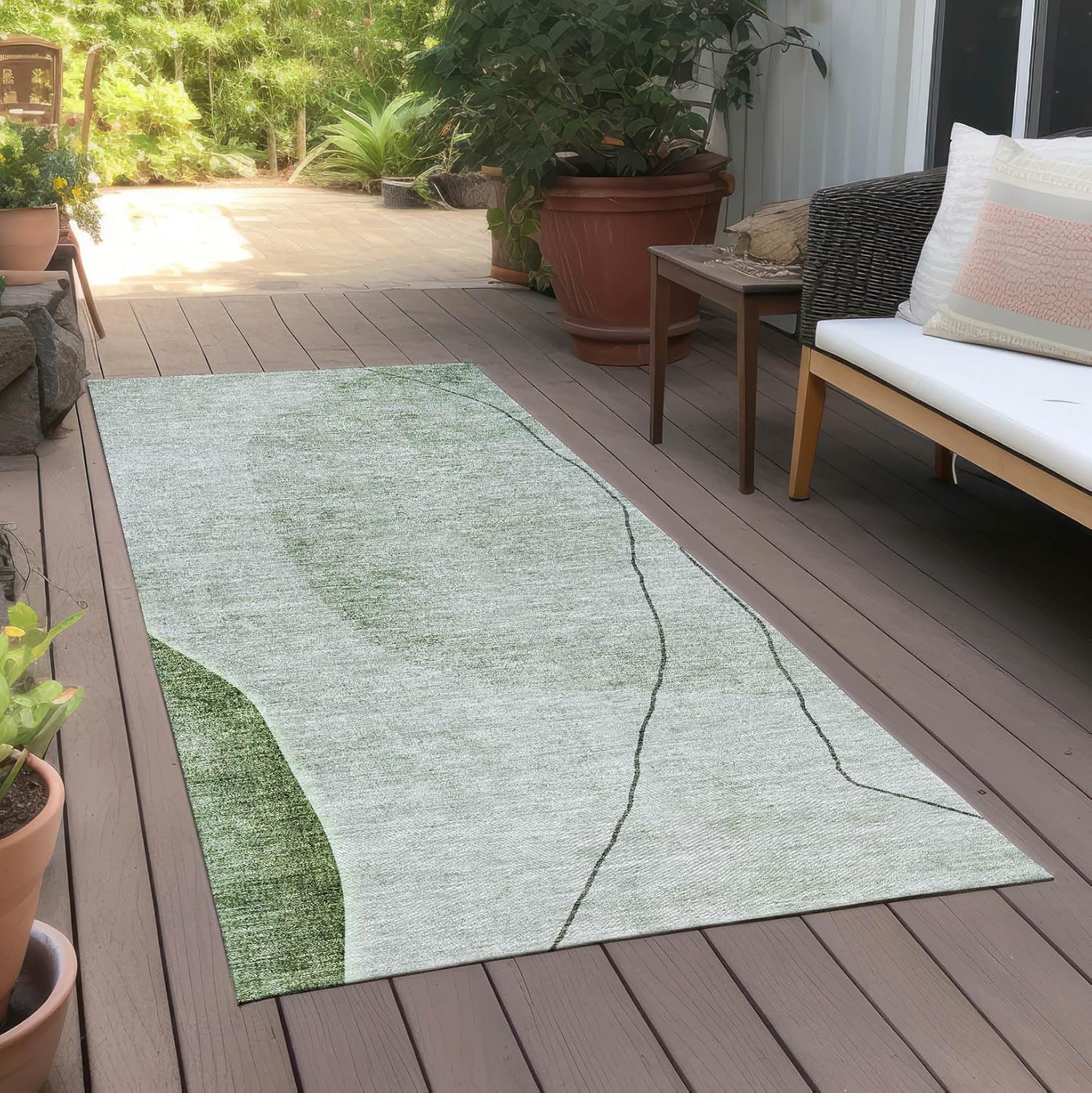 Addison Rugs Chantille ACN696 Green 2'3" x 7'6" Indoor Outdoor Hallway Runner Rug, Easy Clean, Machine Washable, Non Shedding, Kitchen Area Carpet for Bathroom, Patio, Laundry and Bedroom Rug