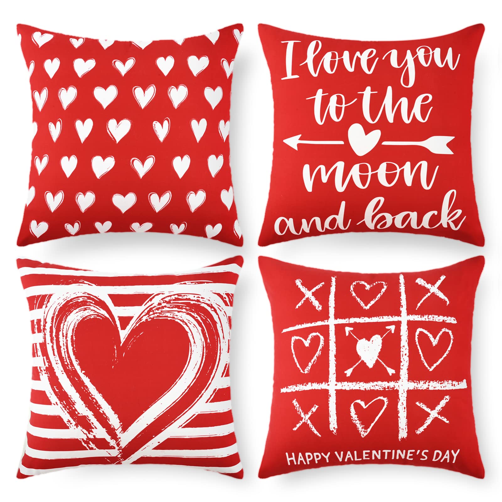 VERTKREA Valentines Day Pillow Covers 18x18, Set of 2 Heart Buffalo Plaid Throw Cushion Covers, Waterproof Love Heart Pillowcases for Anniversary Wedding Valentine Day Decor