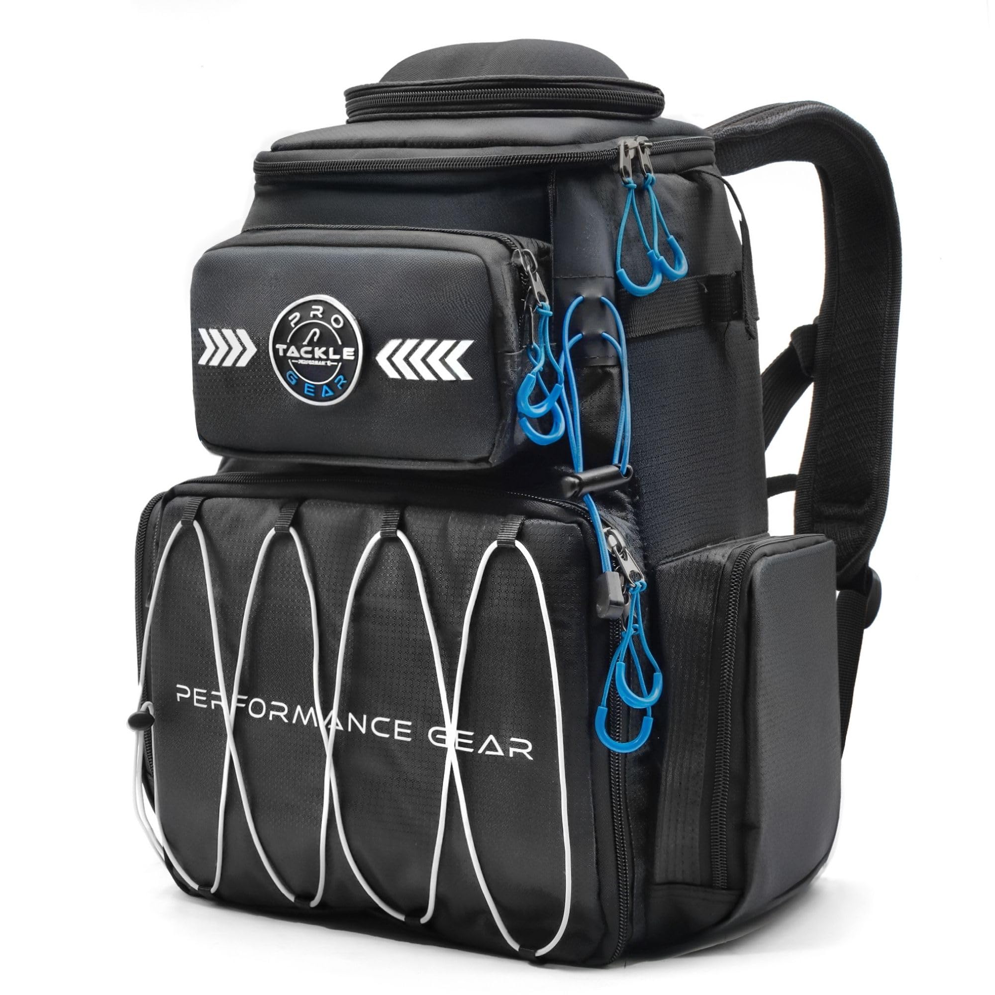 Pro Tackle STRIKE Bagpack – Robuster Angler Rucksack aus 420D Oxford Nylon, 2 Hauptfächer, Fronttasche, Seitentaschen, Brillencase, für Outdoor & Angeln – Schwarz