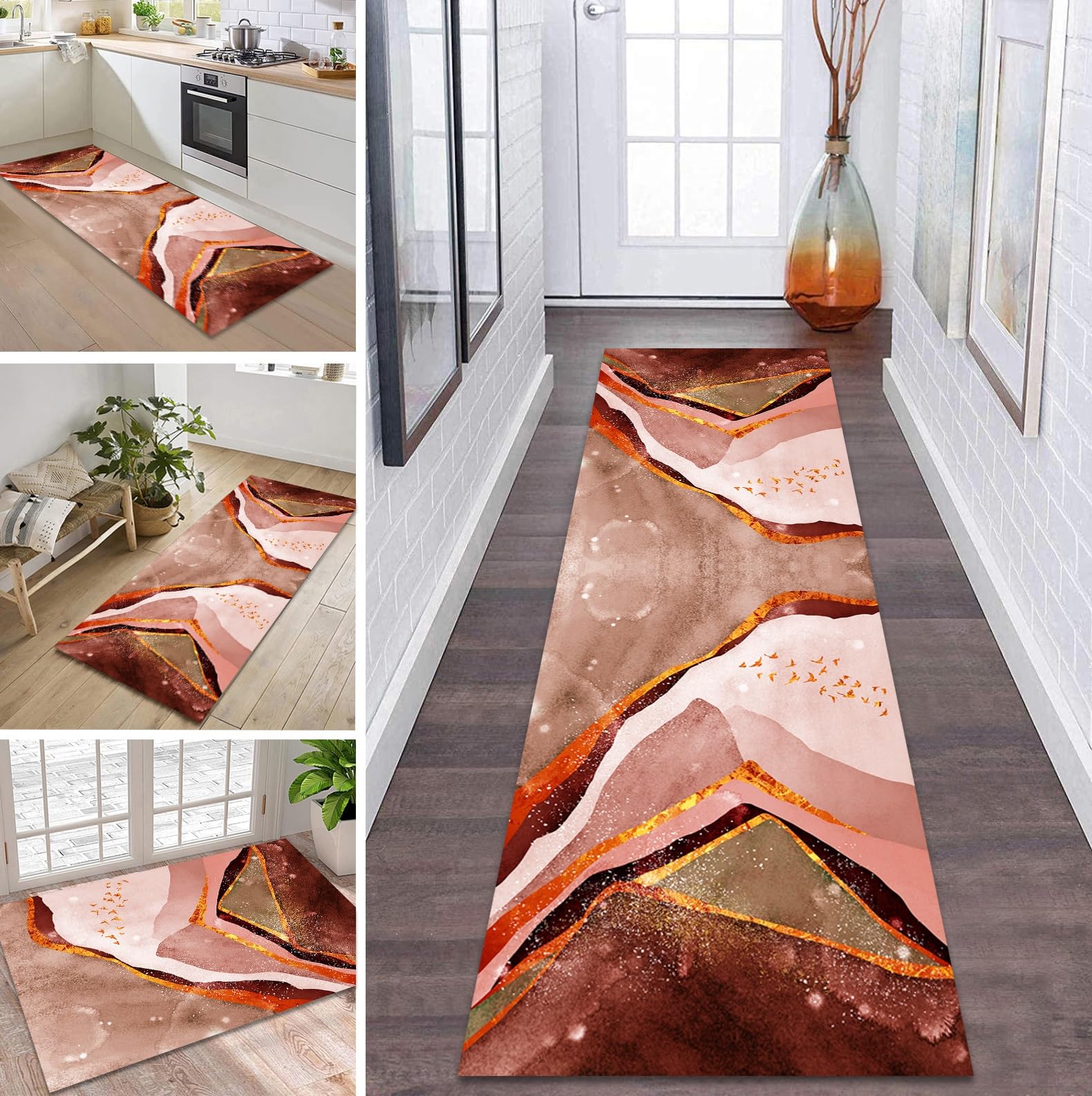 Tapis de couloir marron et rouge 40x240 cm vendu au mètre pour entrée