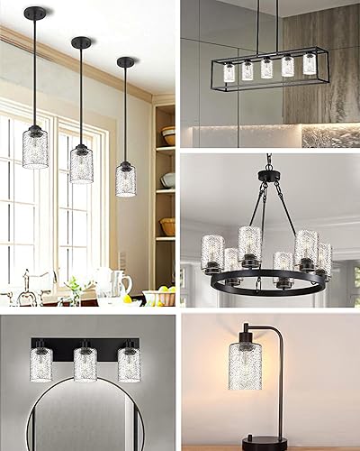 Miniatura 6 de Paquete de 4 pantallas cilíndricas de vidrio sembrado para mini lámpara colgante de 1.65 pulgadas de altura de 5.5 pulgadas, aplique de pared de