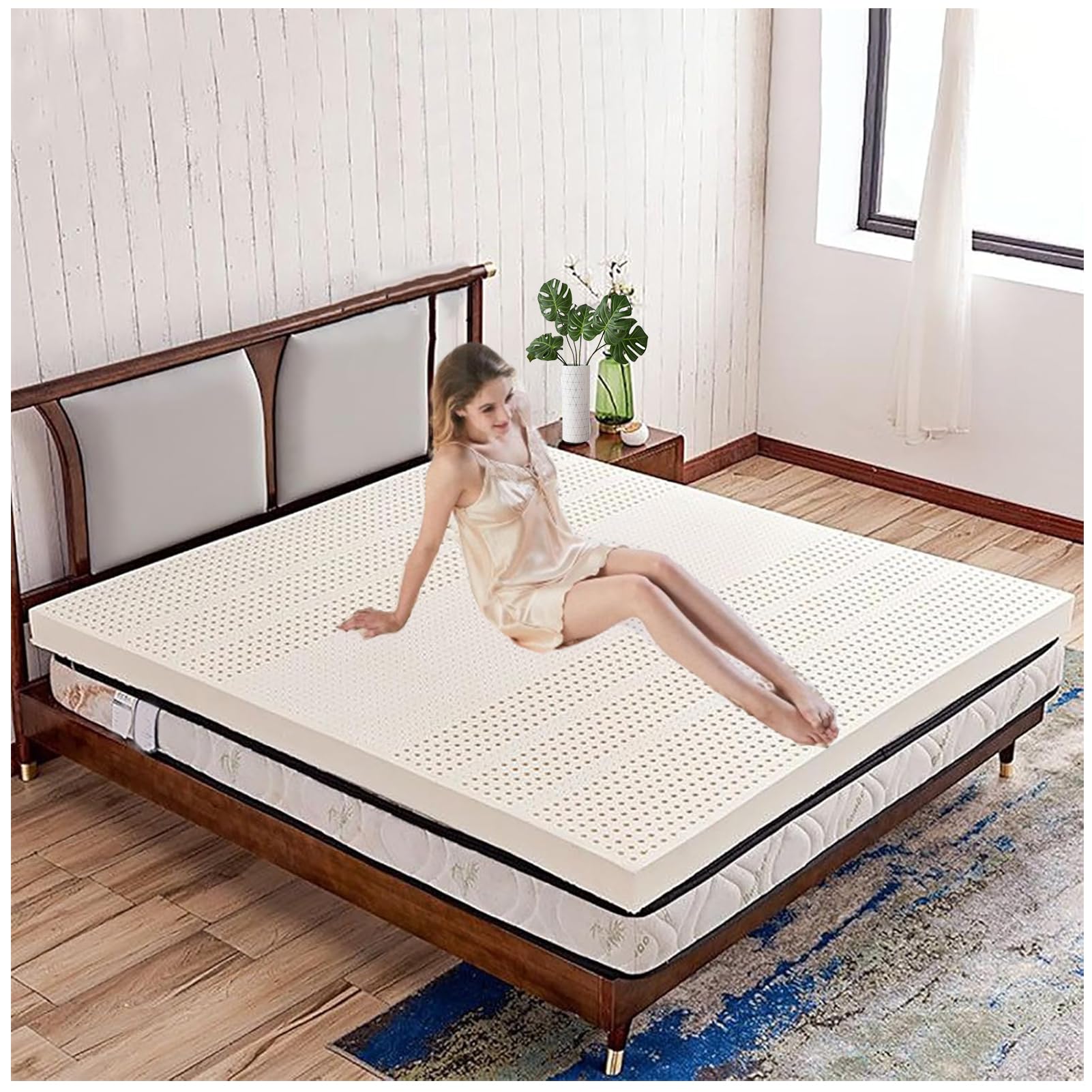 Materac, w 100% naturalny lateks organiczny, oddychający i wygodny, trwały i niełatwy do złożenia, nakładka na materac, materac z naturalnego lateksu,7.5cm,140x200cm(55x79in)