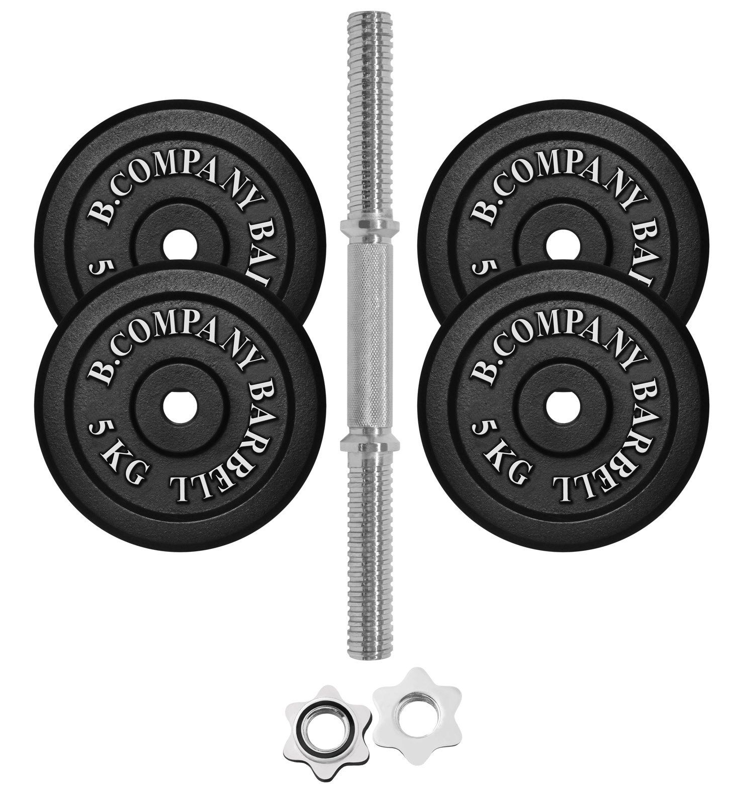 Juego de pesas cortas para 22,5 kg (1 barra corta de 35 cm y discos de 4x5 kg, hierro fundido)