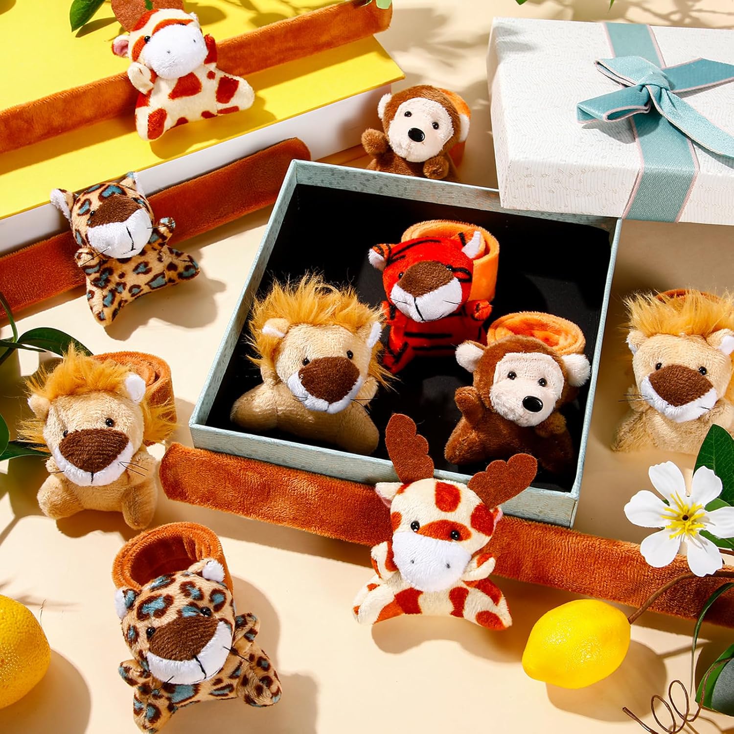 Vinsot 36 Pcs Mini Stuffed Animal Slap Bracelet Plush Wrist Slap Band Toys Bulk Snap Bracelets Kids for Themed Party Favors, Holiday Gifts, Classroom Rewards
