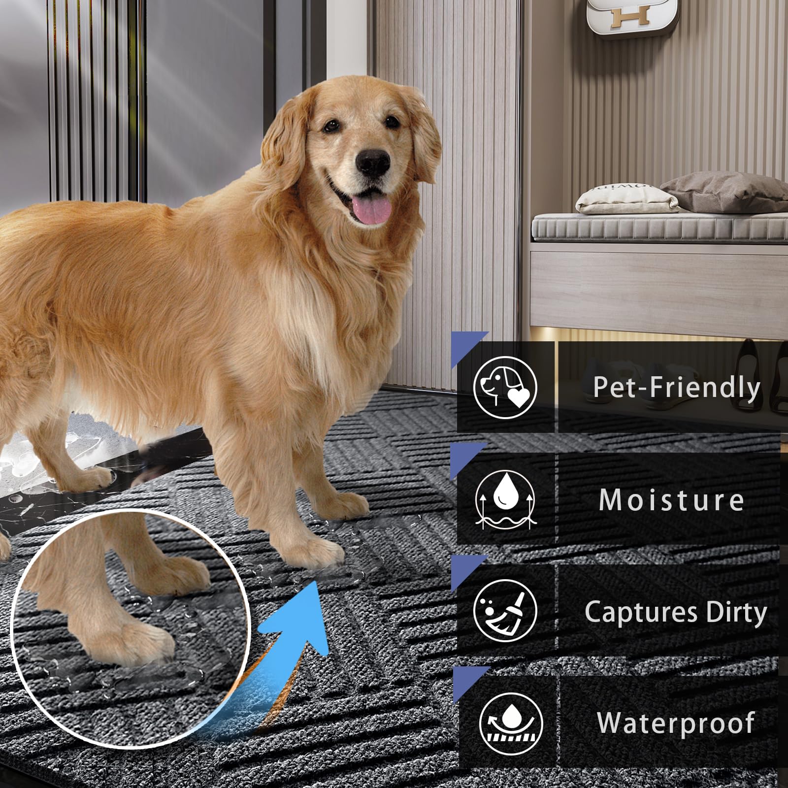 EGO LIFE 100% Waterproof Extra Durable Doormat, Natural Rubber Backing, Non Slip, Easy Clean, All-Season Heavy Duty, Low Profile Patio Entrance Floor Mat(47X35, Grey)