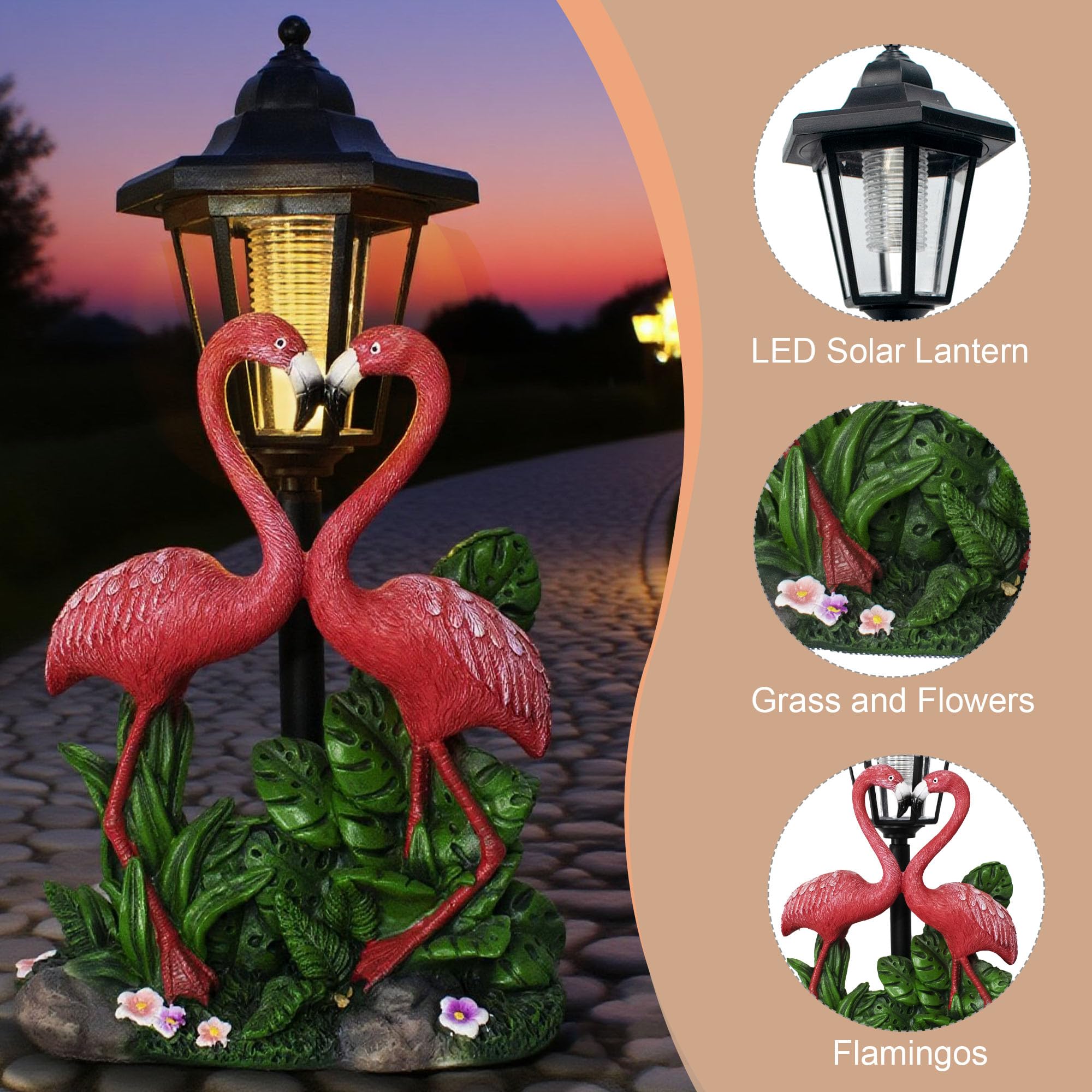 Statua da giardino a forma di fenicottero con lanterna solare, unica a doppia testa, regalo per donne, mamme, amanti, per esterni, cortile, patio, balcone