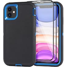 for iPhone 11 Case with 2 Screen Protector, Drop Protection Full Body Heavy Duty Rugged Military Grade Cover, Shockproof/Drop Proof Durable Phone Case iPhone 11 6.1" [Black+Blue]
