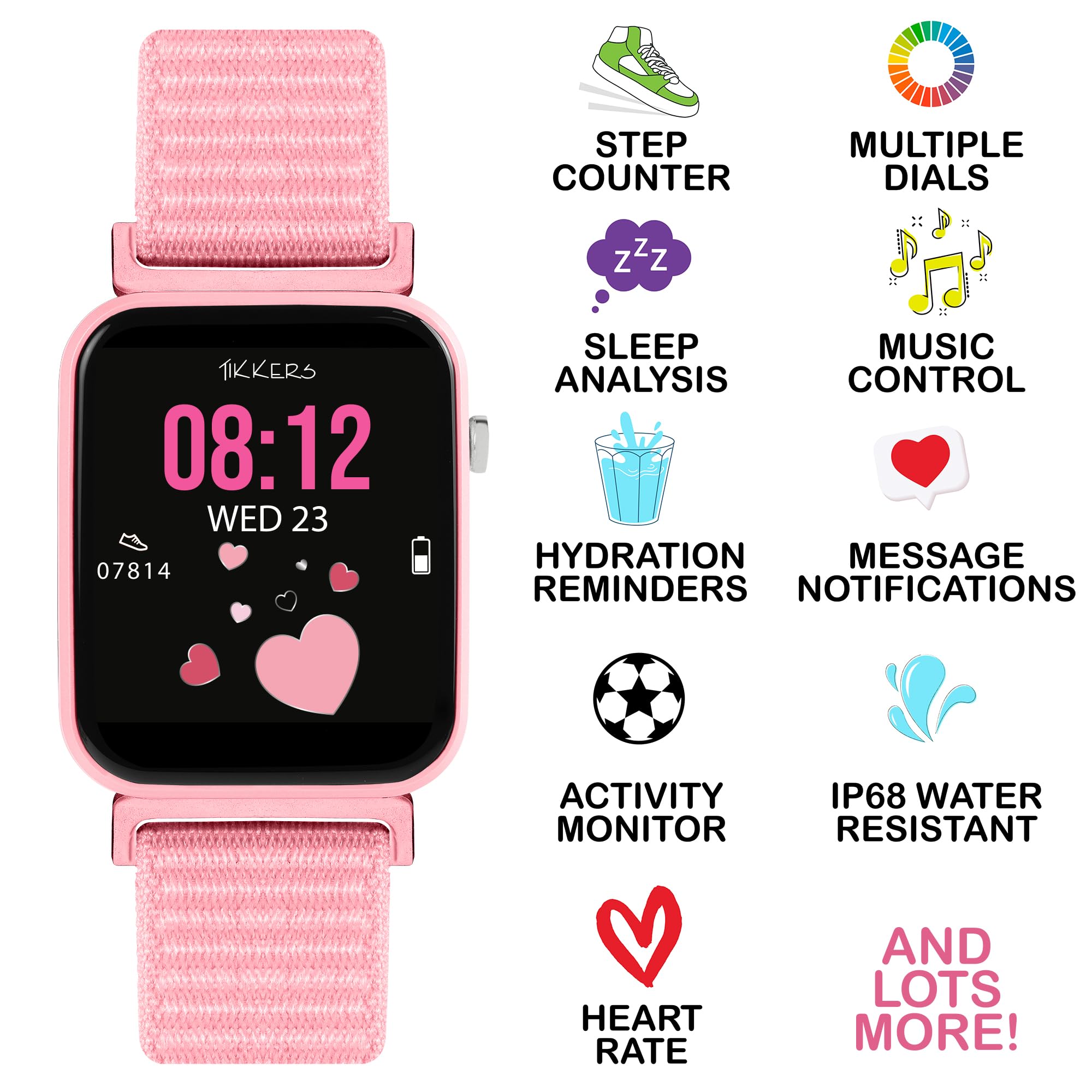 Tikkers Smart Series 13 - Różowy pasek z tkaniny Easy Release Smart Watch i słuchawki TKS13-0034-SET