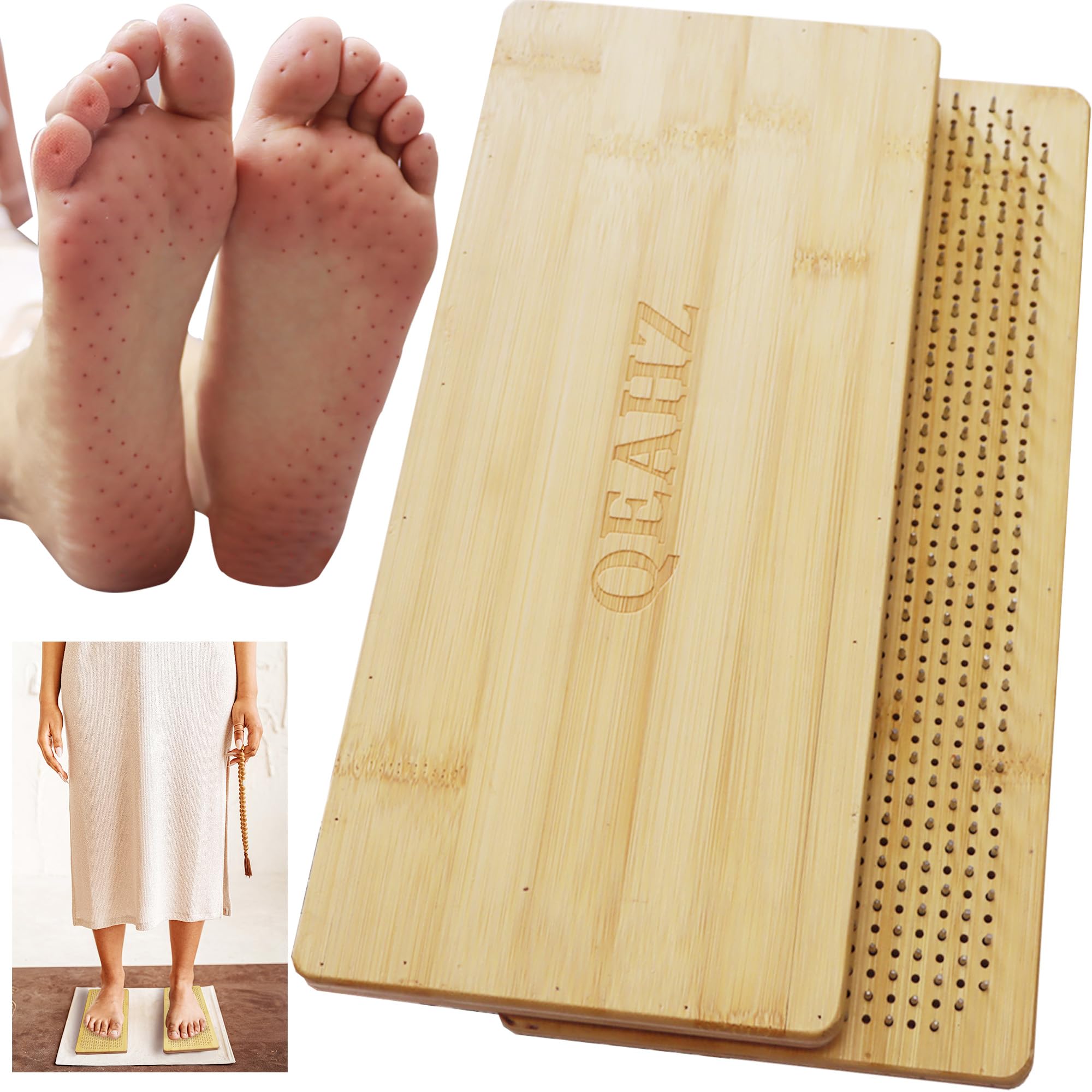 QEAHZ Sadhu Board - 8mm, Large Size, for Beginners, Nail Boards for feet, Wooden Yoga Board for Acupressure and Meditation, Acupuncture Foot Massage