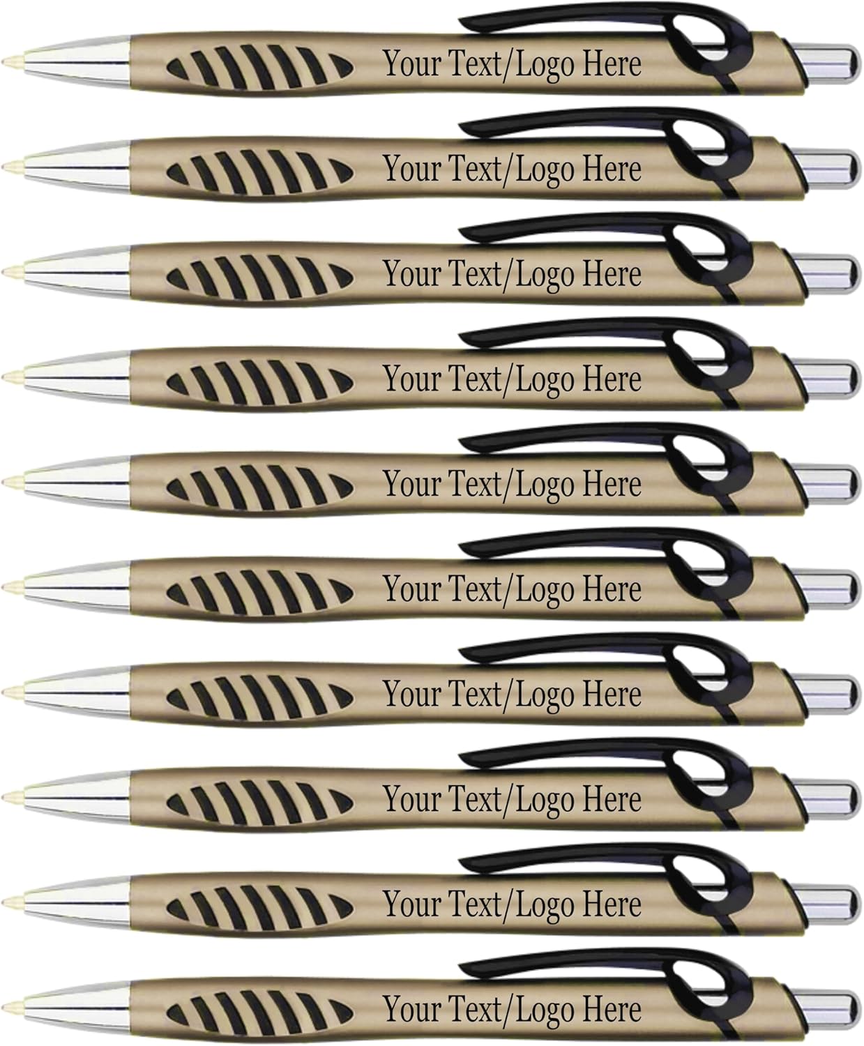 SyPen Personalized Pens With your Custom Logo or Text-300 Pack Bulk-for Businesses, Parties, and Events, Custom Printed Click Action Ballpoint Pens, Rubber Grip, Black Ink, Gold Pens