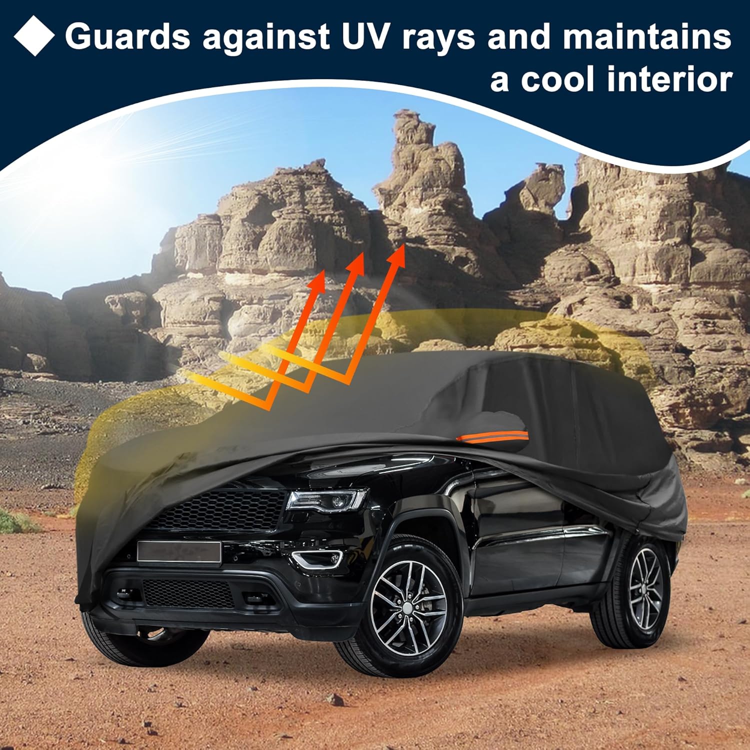 Car Cover Waterproof Custom Fit for Jeep Grand Cherokee 2002-2023 All Weather for Automobiles Outdoor Snow Sun Dust Protection Full Exterior Cover with Door Zipper