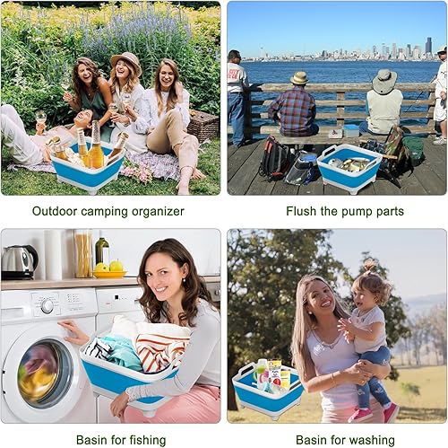 Miniatura 5 de KEPPIER Sartén para lavar platos, fregadero portátil plegable de 9 L, lavabo de lavado, bañera de lavandería plegable, lavabo con tapón de drenaje,