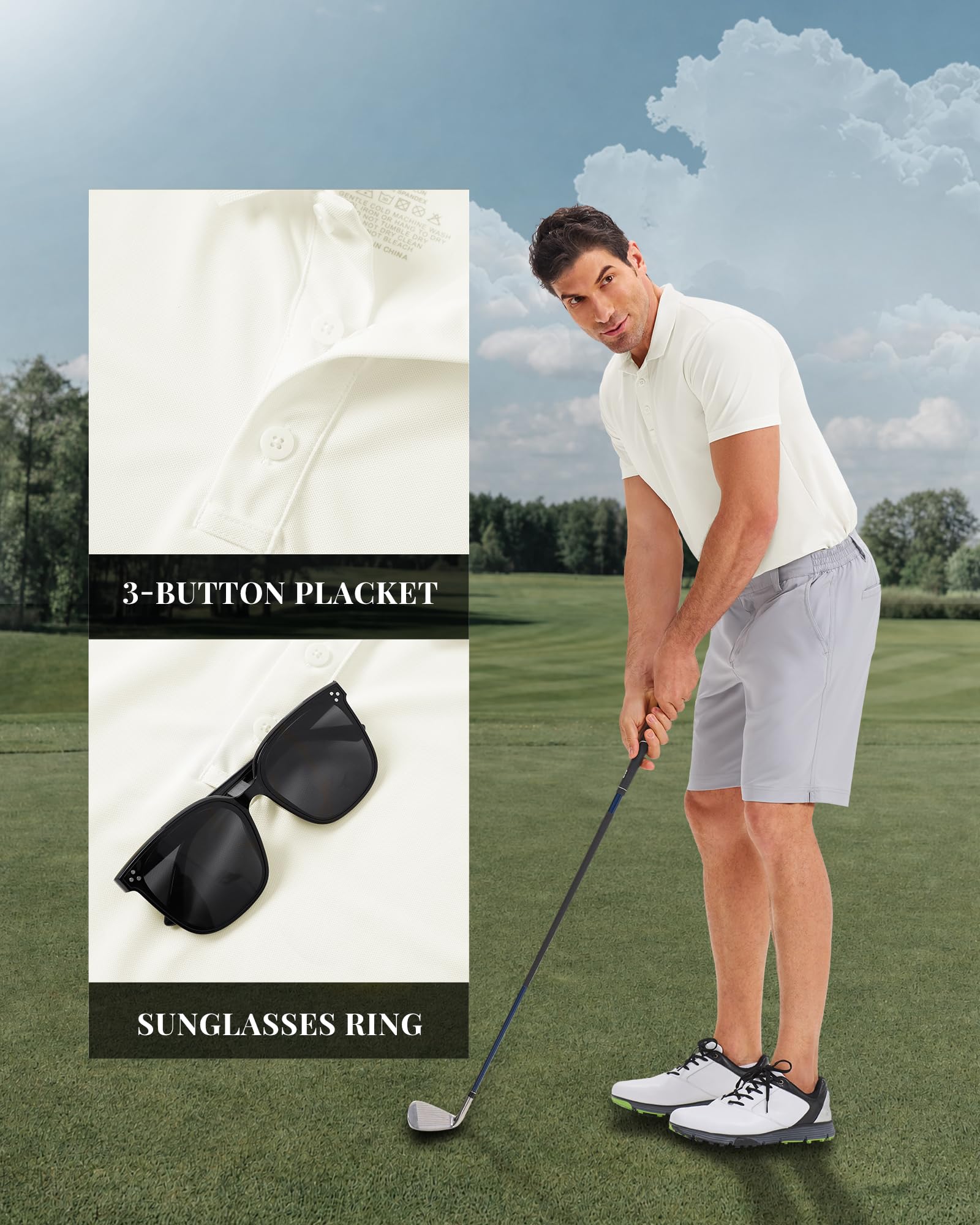 33,000ft Polo Homme Chemise de Golf Protection Solaire UPF50+ T-Shirt d'été à Manches Courtes Séchage Rapide Performance Chemise de Sport Extérieur Polo Chemise de Golf Tennis