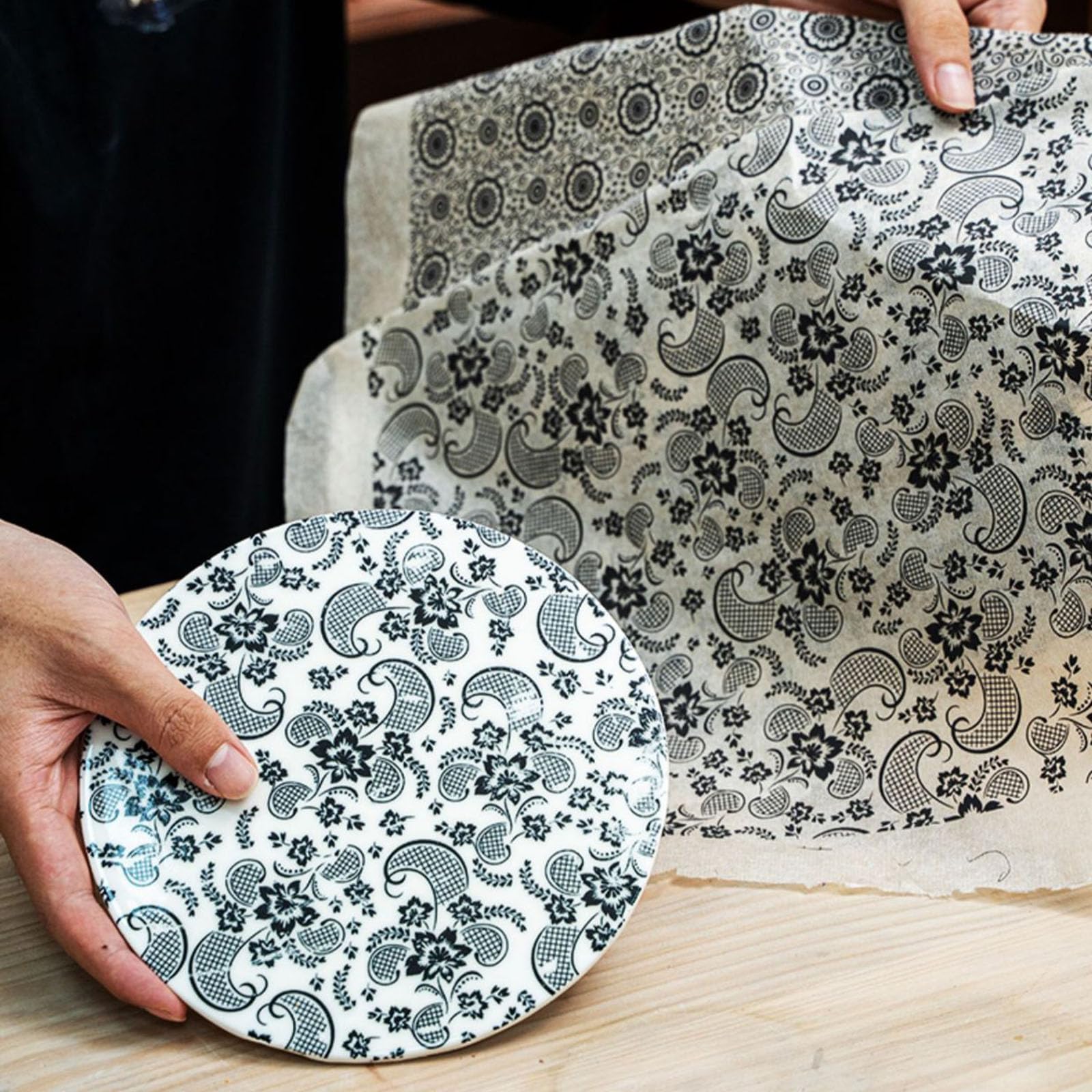 Papier De Transfert Céramique Sous Glaçure - 4 Feuilles Motifs Bleu/blanc Pour Décoration Poterie DIY | Pour Four