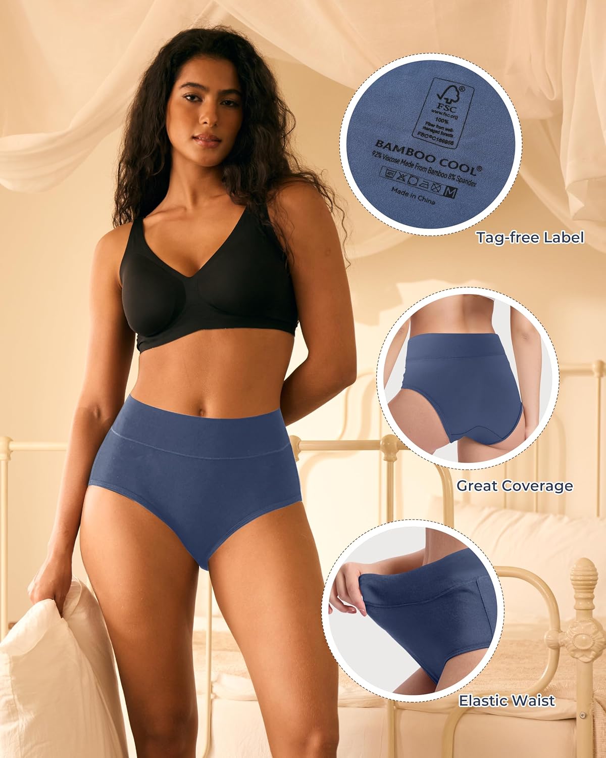 BAMBOO COOL Women's Underwear High Waisted Briefs Full Coverage Soft and Breathable Panties, 5-Pack - Image 5