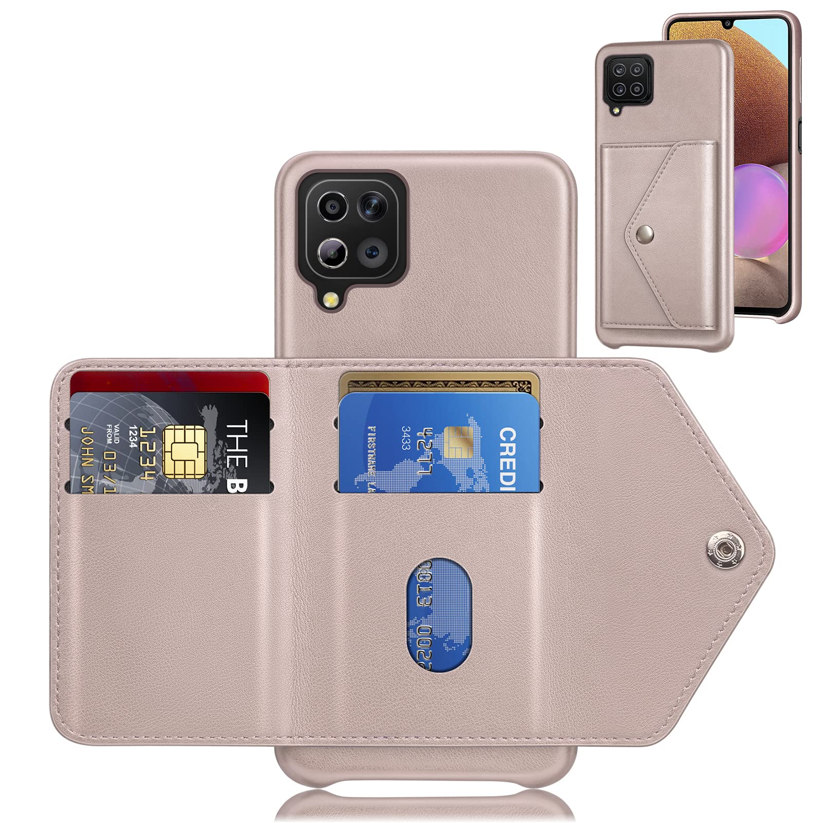 XcaseBar for Samsung Galaxy A12 5G Wallet case Credit Card Holder Back PU Leather Phone Case for Galaxy A12 Protective Case Rose Gold