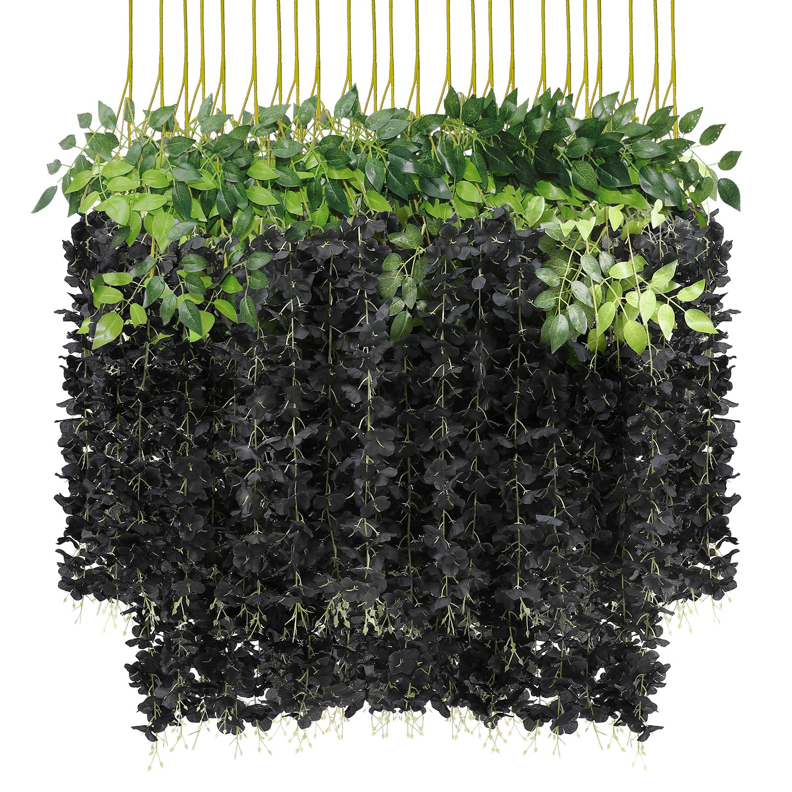 U'Artlines Künstliche Glyzinien-Ranken (2,20 m Gesamtlänge), Rattan-Girlande, zum Aufhängen, Seidenblumen, für Zuhause, Party, Hochzeit, Dekoration, 24 Stück, Schwarz