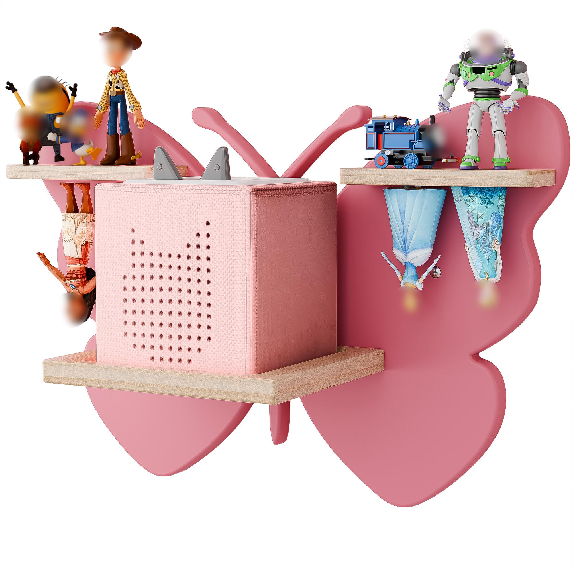 Eostbe Butterfly Tonie Shelf for Tonie and Tonie Box - Pink Magnetic Tonie Wooden Floating Shelf for Tonie Storage, Cute Tonie Wall Shelf for 8-12