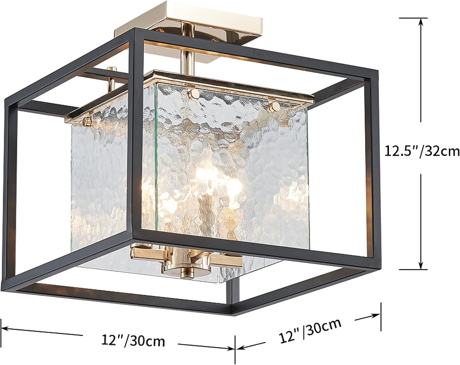 AGV LIGHTING CL015 Semi Flush Mount Ceiling Light Fixture, Close to Ceiling Light, 4-Lights E12 Base, Hazy Textured Glass Shade, Matte Black & Shine Gold Finish