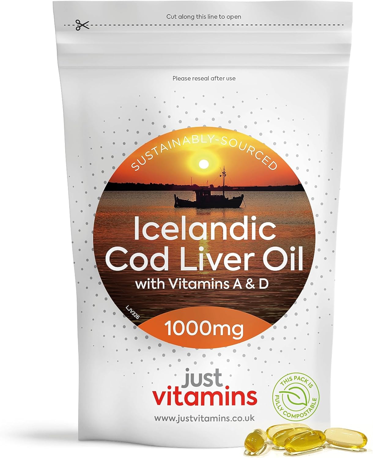 Icelandic Cod Liver Oil 1000mg, x90 Capsules of High Strength Fish Oil with Vitamin A & D. Rich